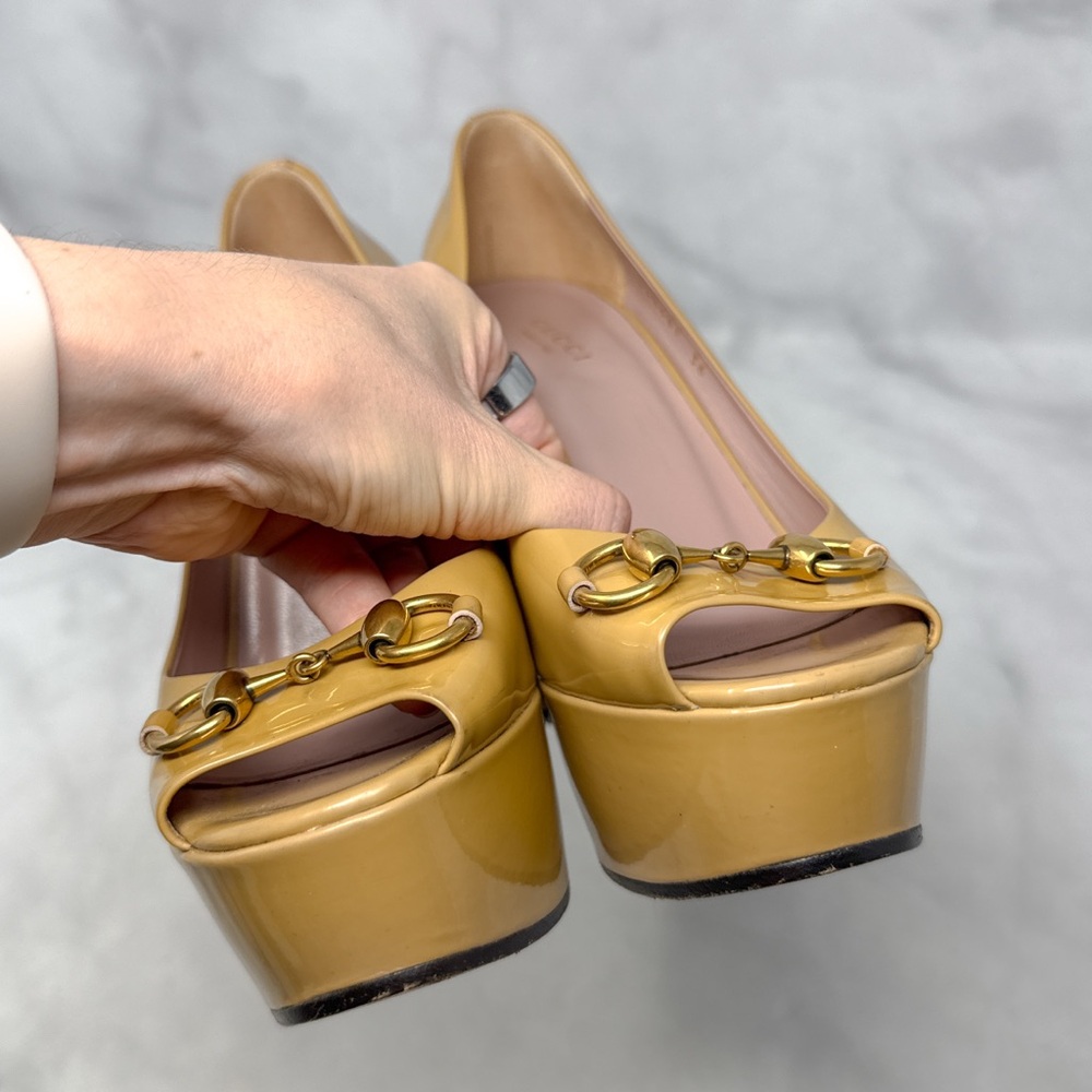 GUCCI Vintage Y2K Horsebit Patent Leather Platform Chunky Block Heel Pumps 36 - Picture 6 of 16